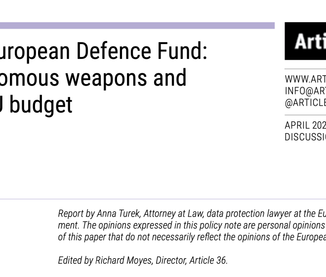 The European Defence Fund: autonomous weapons and the EU budget