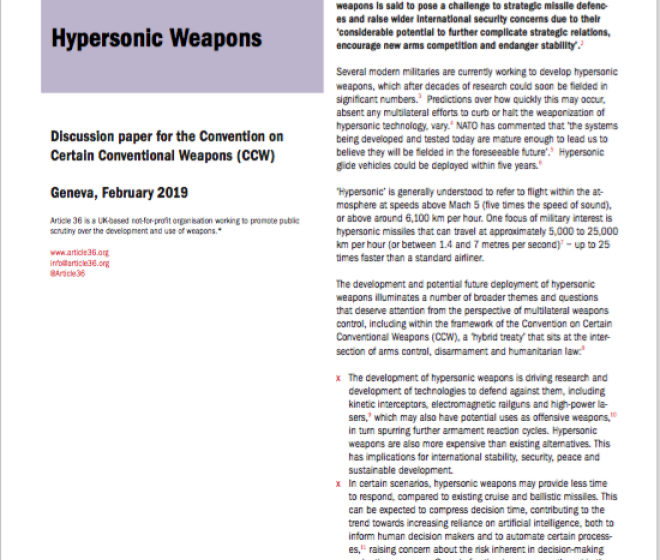 Hypersonic weapons: a threat to our common security