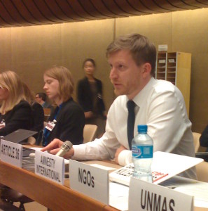 Thomas Nash gives our statement to the session on ‘Possible challenges to IHL due to increasing degrees of autonomy’ (Article 36)